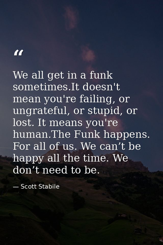We all get in a funk sometimes.It doesn't mean you're failing, or ungrateful, or stupid, or lost. It means you're human. — Scott Stabile