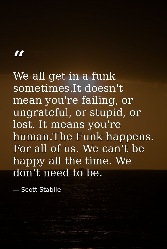 We all get in a funk sometimes.It doesn't mean you're failing, or ungrateful, or stupid, or lost. It means you're human. — Scott Stabile