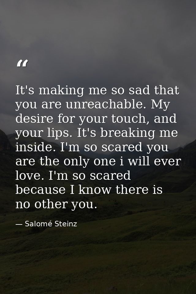 It's making me so sad that you are unreachable. My desire for your touch, and your lips. It's breaking me inside. I'm so — Salomé Steinz