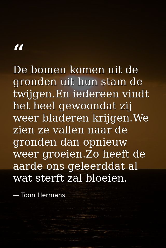 De bomen komen uit de gronden uit hun stam de twijgen.En iedereen vindt het heel gewoondat zij weer bladeren krijgen.We  — Toon Hermans