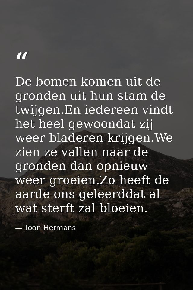 De bomen komen uit de gronden uit hun stam de twijgen.En iedereen vindt het heel gewoondat zij weer bladeren krijgen.We  — Toon Hermans