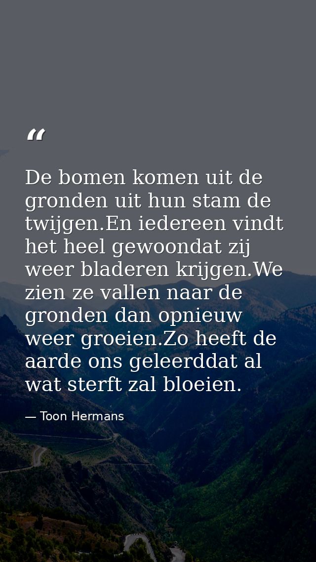 De bomen komen uit de gronden uit hun stam de twijgen.En iedereen vindt het heel gewoondat zij weer bladeren krijgen.We  — Toon Hermans