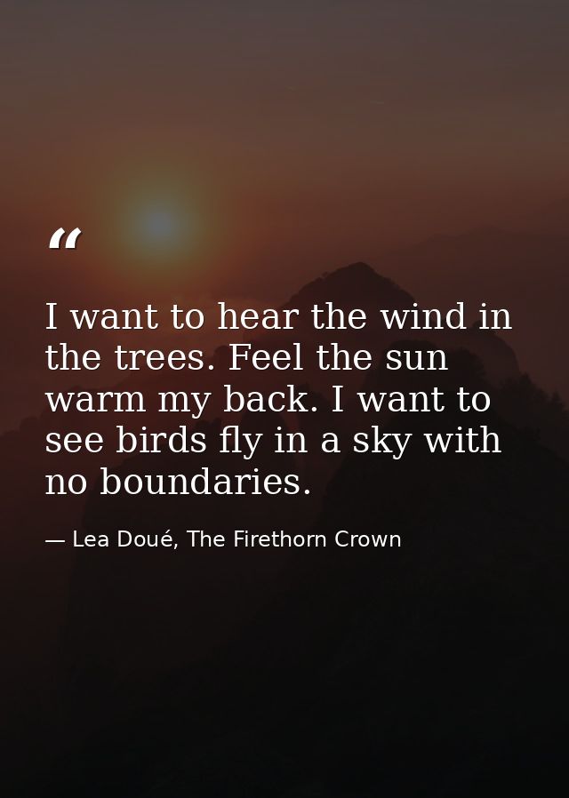 I want to hear the wind in the trees. Feel the sun warm my back. I want to see birds fly in a sky with no boundaries. — Lea Doué, The Firethorn Crown
