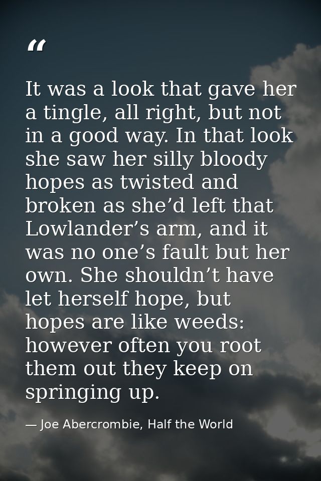 It was a look that gave her a tingle, all right, but not in a good way. In that look she saw her silly bloody hopes as t — Joe Abercrombie, Half the World