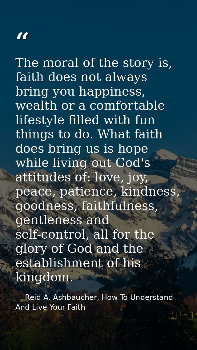 The moral of the story is, faith does not always bring you happiness, wealth or a comfortable lifestyle filled with fun  — Reid A. Ashbaucher, How To Understand And Live Your Faith