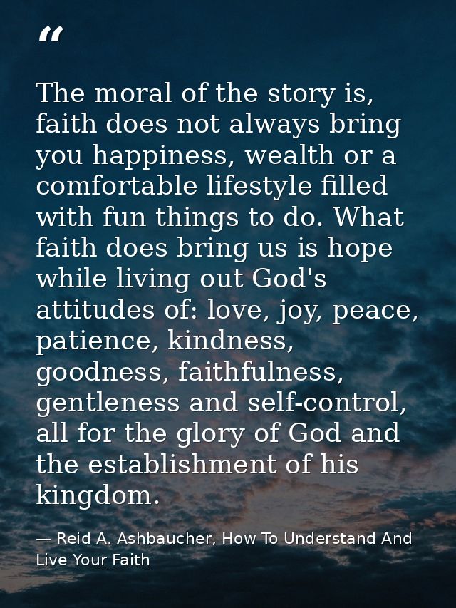 The moral of the story is, faith does not always bring you happiness, wealth or a comfortable lifestyle filled with fun  — Reid A. Ashbaucher, How To Understand And Live Your Faith