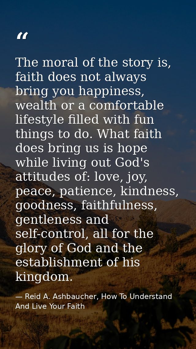 The moral of the story is, faith does not always bring you happiness, wealth or a comfortable lifestyle filled with fun  — Reid A. Ashbaucher, How To Understand And Live Your Faith