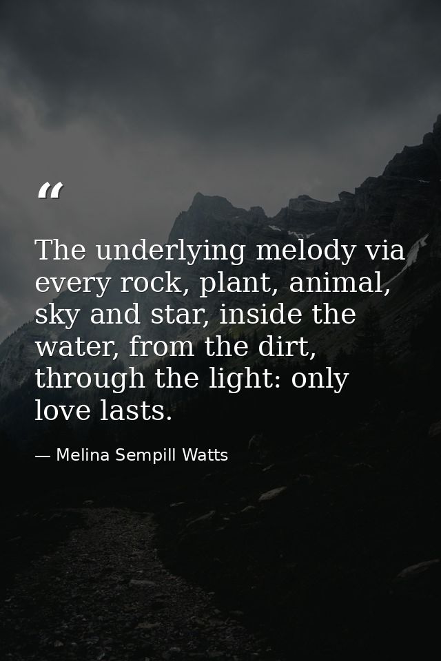 The underlying melody via every rock, plant, animal, sky and star, inside the water, from the dirt, through the light: o — Melina Sempill Watts