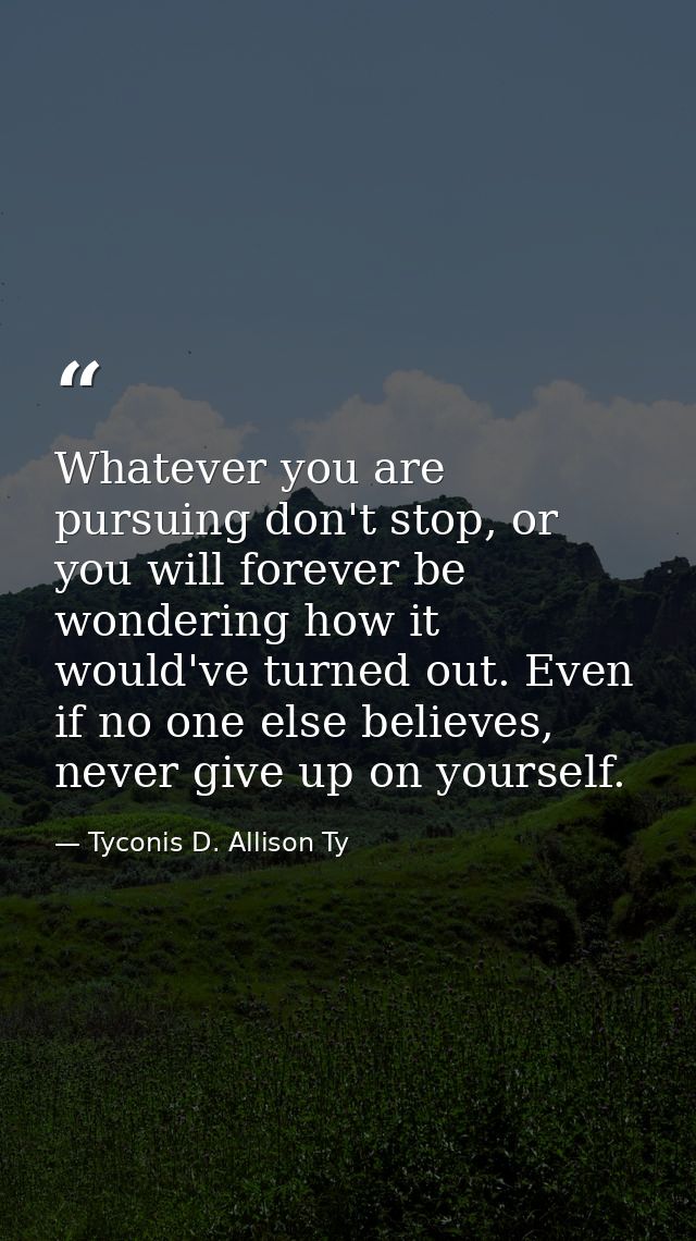 Whatever you are pursuing don't stop, or you will forever be wondering how it would've turned out. Even if no one else b — Tyconis D. Allison Ty