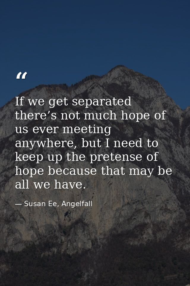 If we get separated there’s not much hope of us ever meeting anywhere, but I need to keep up the pretense of hope becaus — Susan Ee, Angelfall