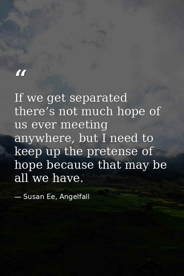 If we get separated there’s not much hope of us ever meeting anywhere, but I need to keep up the pretense of hope becaus — Susan Ee, Angelfall