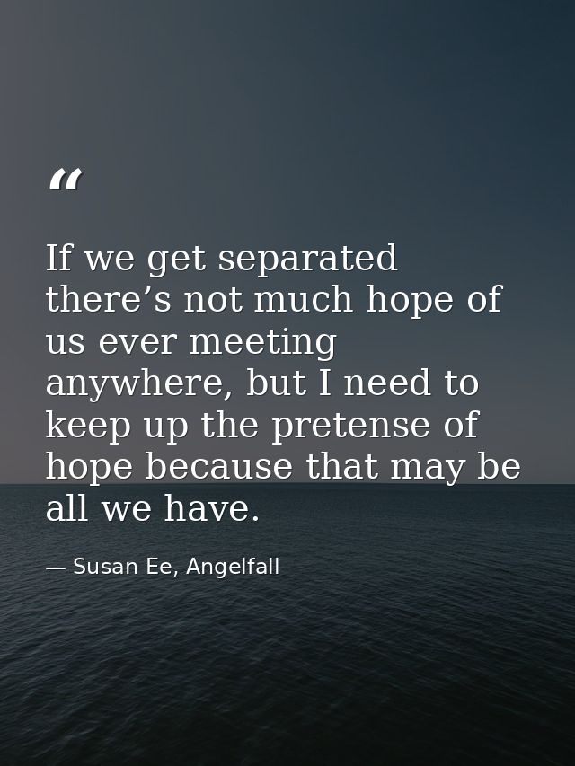 If we get separated there’s not much hope of us ever meeting anywhere, but I need to keep up the pretense of hope becaus — Susan Ee, Angelfall