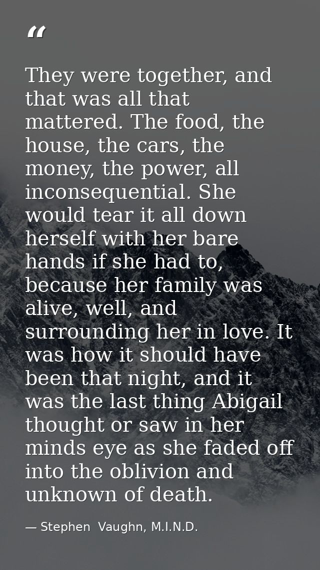 They were together, and that was all that mattered. The food, the house, the cars, the money, the power, all inconsequen — Stephen  Vaughn, M.I.N.D.