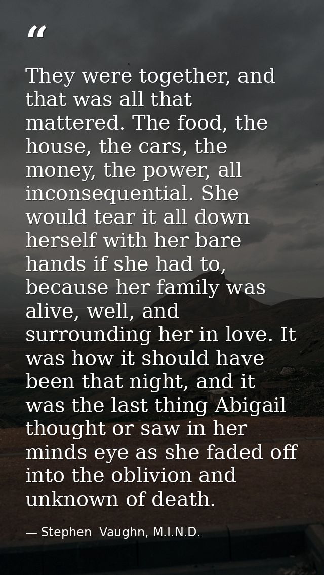 They were together, and that was all that mattered. The food, the house, the cars, the money, the power, all inconsequen — Stephen  Vaughn, M.I.N.D.