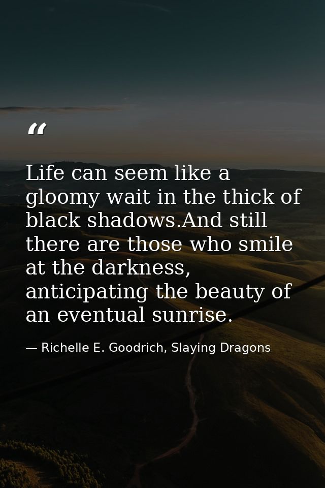 Life can seem like a gloomy wait in the thick of black shadows.And still there are those who smile at the darkness, anti — Richelle E. Goodrich, Slaying Dragons