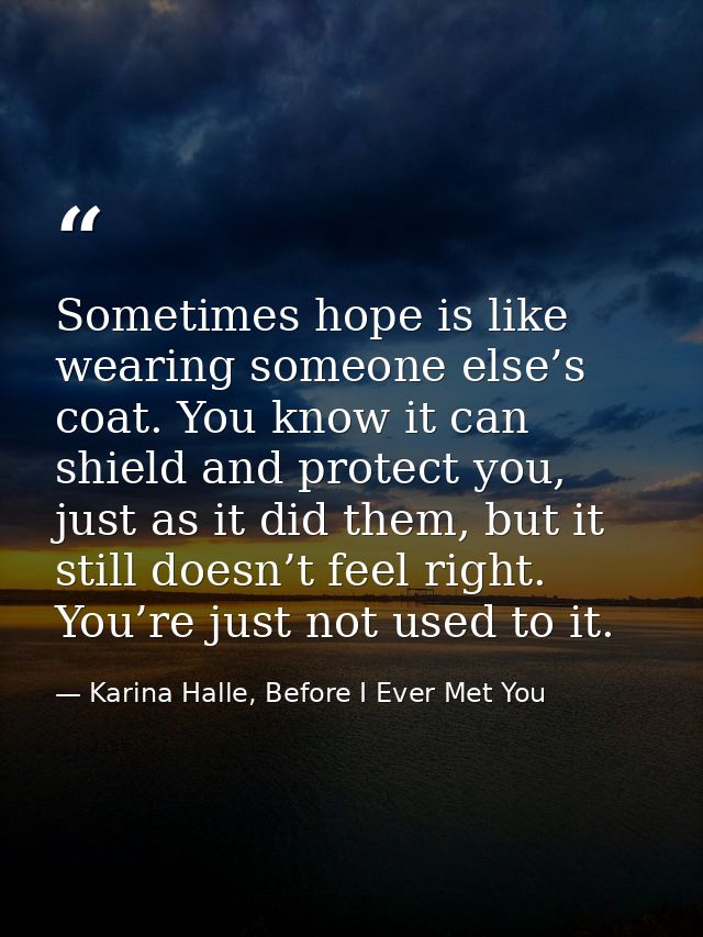 Sometimes hope is like wearing someone else’s coat. You know it can shield and protect you, just as it did them, but it  — Karina Halle, Before I Ever Met You