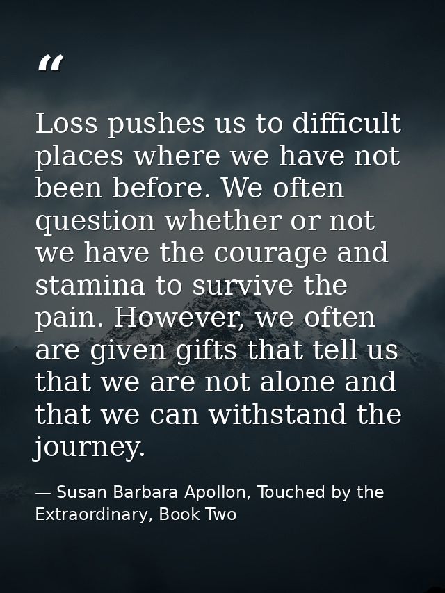 Loss pushes us to difficult places where we have not been before. We often question whether or not we have the courage a — Susan Barbara Apollon, Touched by the Extraordinary, Book Two