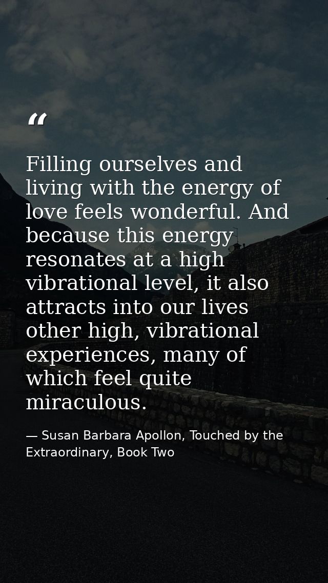 Filling ourselves and living with the energy of love feels wonderful. And because this energy resonates at a high vibrat — Susan Barbara Apollon, Touched by the Extraordinary, Book Two