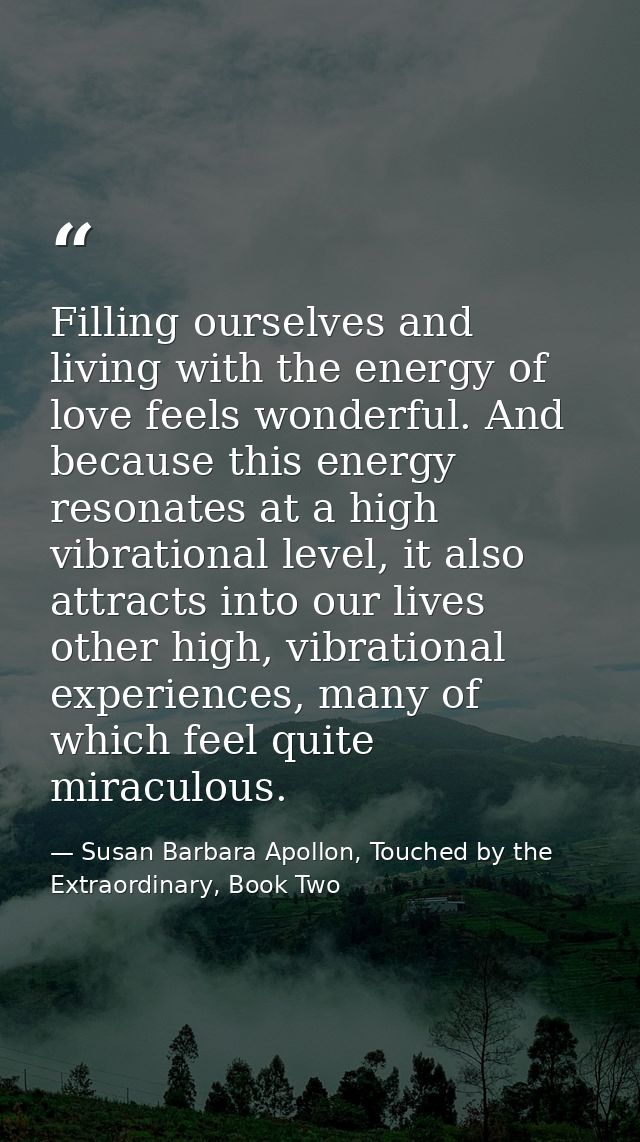 Filling ourselves and living with the energy of love feels wonderful. And because this energy resonates at a high vibrat — Susan Barbara Apollon, Touched by the Extraordinary, Book Two