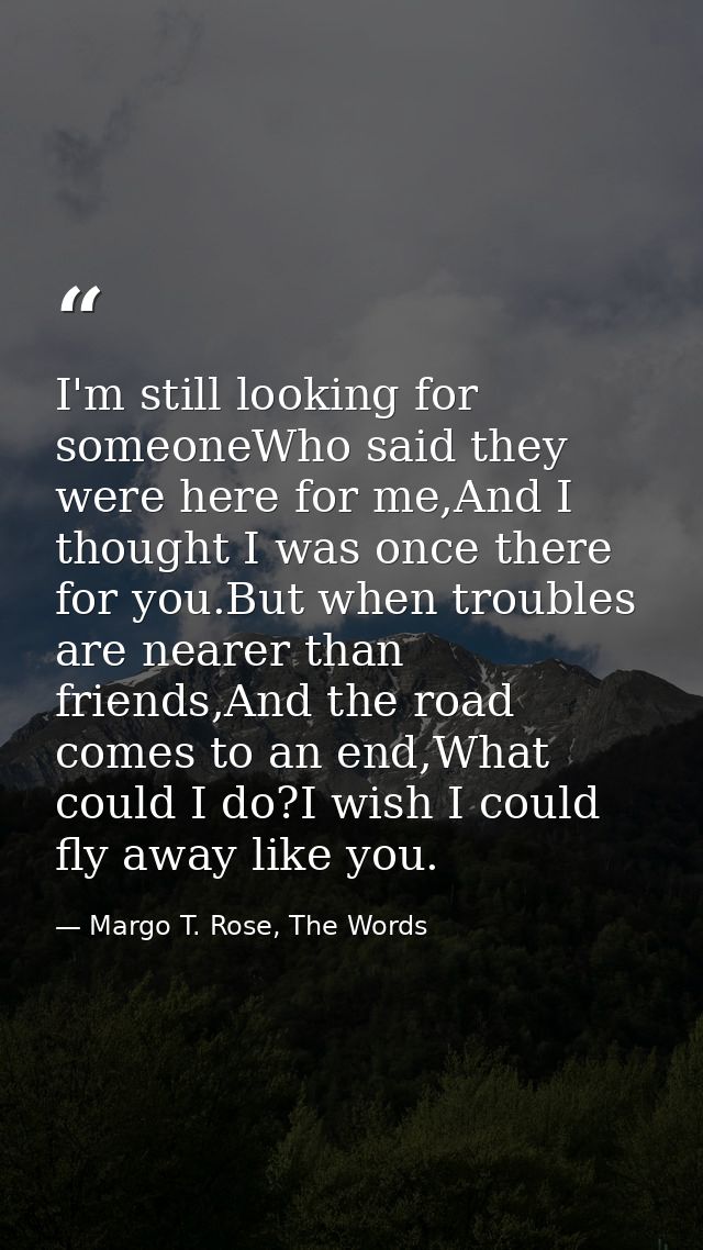 I'm still looking for someoneWho said they were here for me,And I thought I was once there for you.But when troubles are — Margo T. Rose, The Words