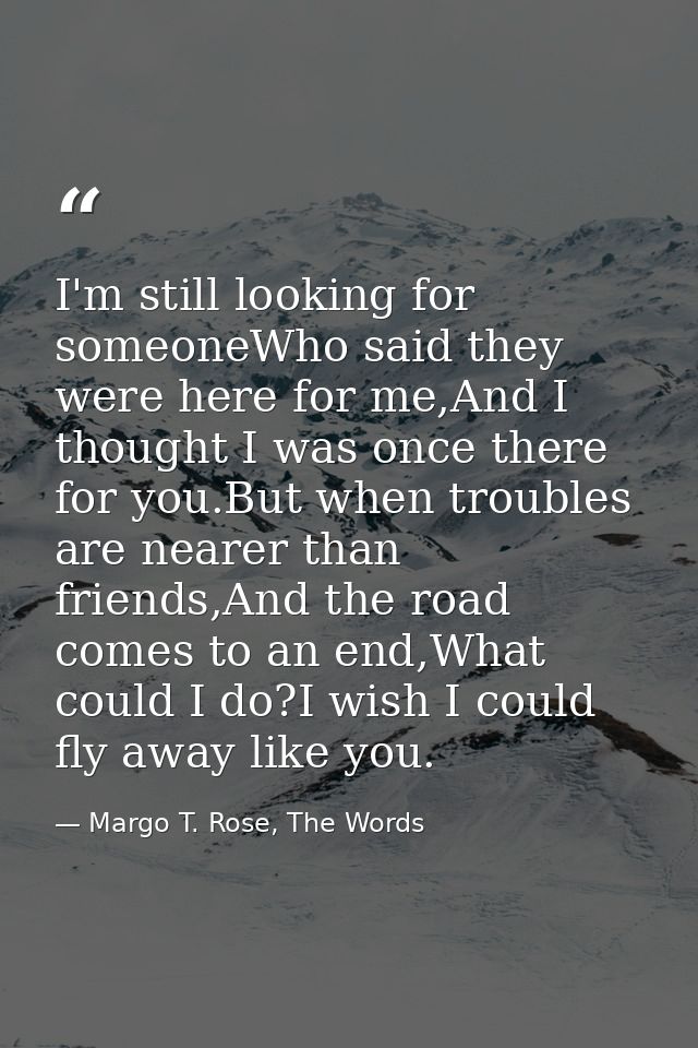 I'm still looking for someoneWho said they were here for me,And I thought I was once there for you.But when troubles are — Margo T. Rose, The Words