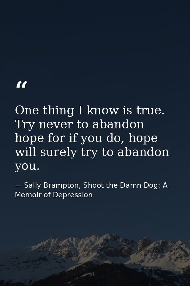 One thing I know is true. Try never to abandon hope for if you do, hope will surely try to abandon you. — Sally Brampton, Shoot the Damn Dog: A Memoir of Depression