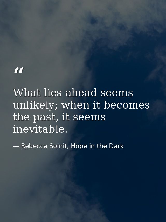 What lies ahead seems unlikely; when it becomes the past, it seems inevitable. — Rebecca Solnit, Hope in the Dark