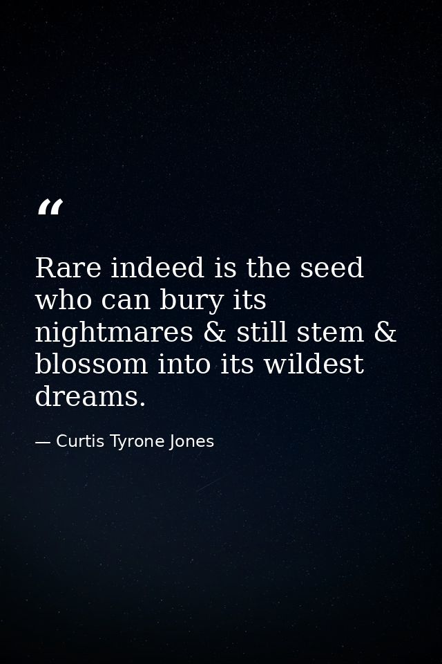 Rare indeed is the seed who can bury its nightmares & still stem & blossom into its wildest dreams. — Curtis Tyrone Jones