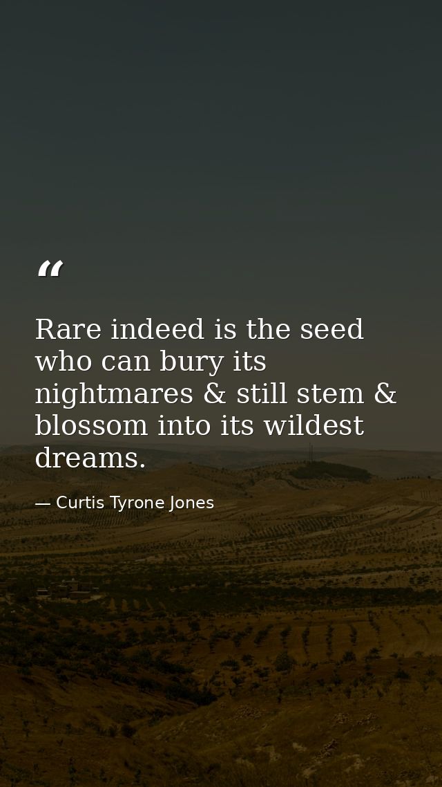 Rare indeed is the seed who can bury its nightmares & still stem & blossom into its wildest dreams. — Curtis Tyrone Jones