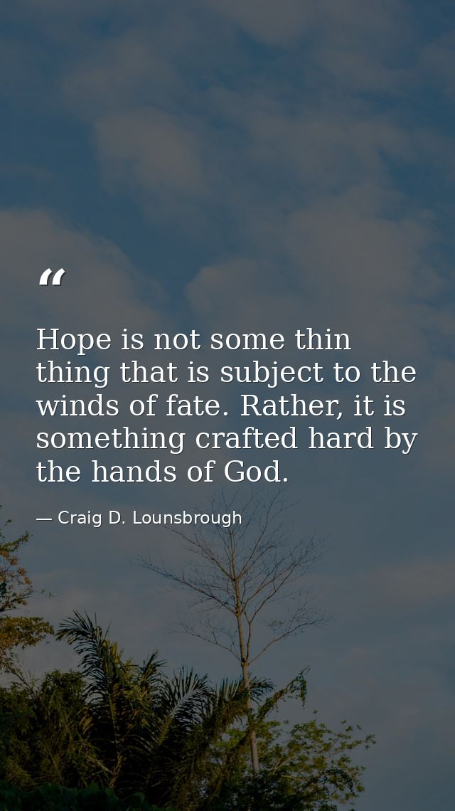 Hope is not some thin thing that is subject to the winds of fate. Rather, it is something crafted hard by the hands of G — Craig D. Lounsbrough