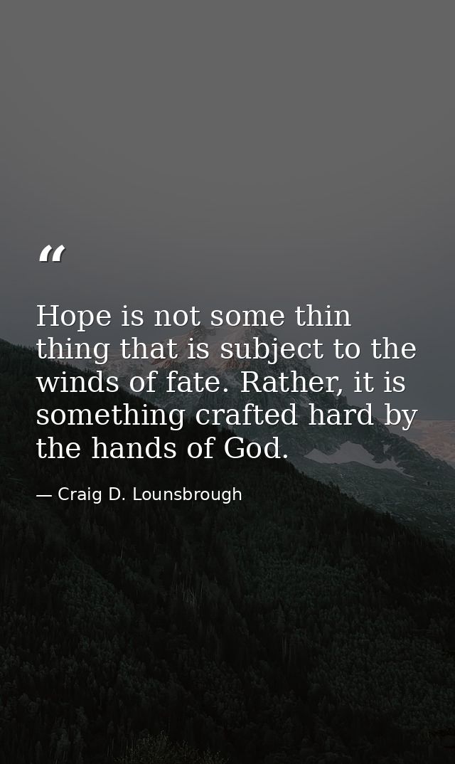 Hope is not some thin thing that is subject to the winds of fate. Rather, it is something crafted hard by the hands of G — Craig D. Lounsbrough
