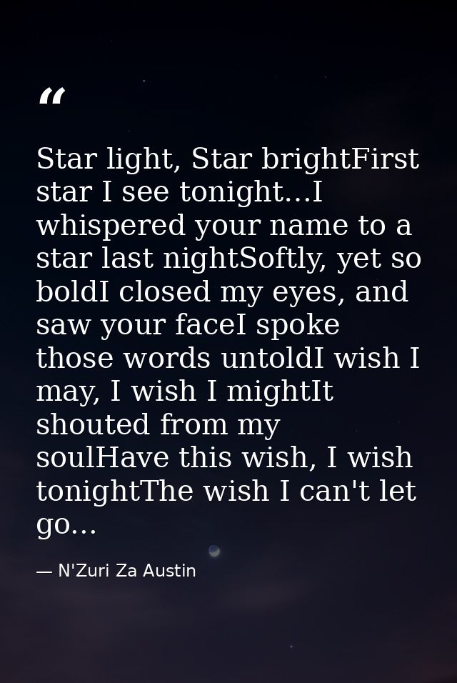 Star light, Star brightFirst star I see tonight…I whispered your name to a star last nightSoftly, yet so boldI closed my — N'Zuri Za Austin