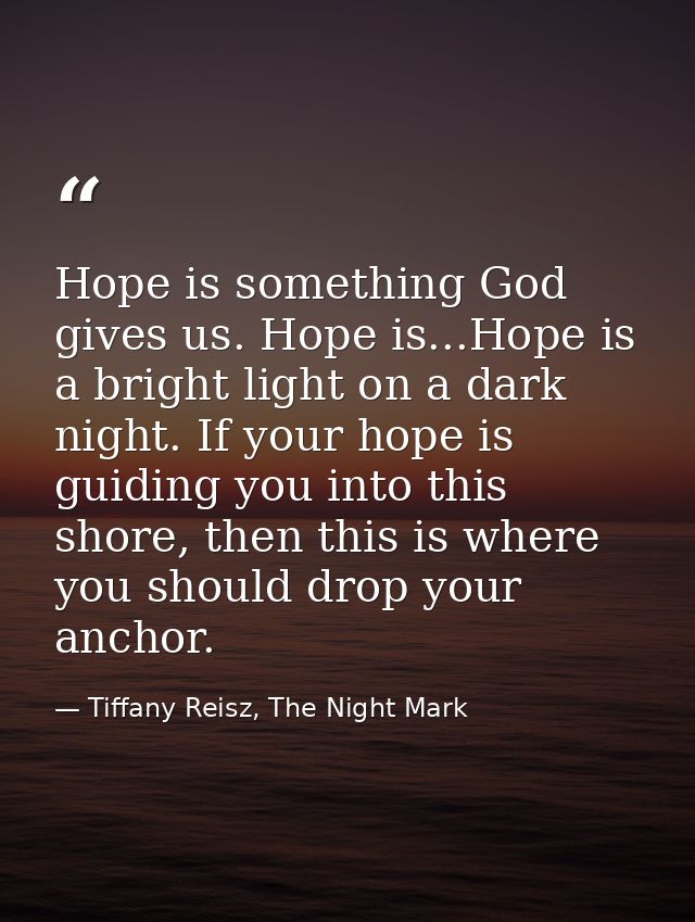 Hope is something God gives us. Hope is...Hope is a bright light on a dark night. If your hope is guiding you into this  — Tiffany Reisz, The Night Mark