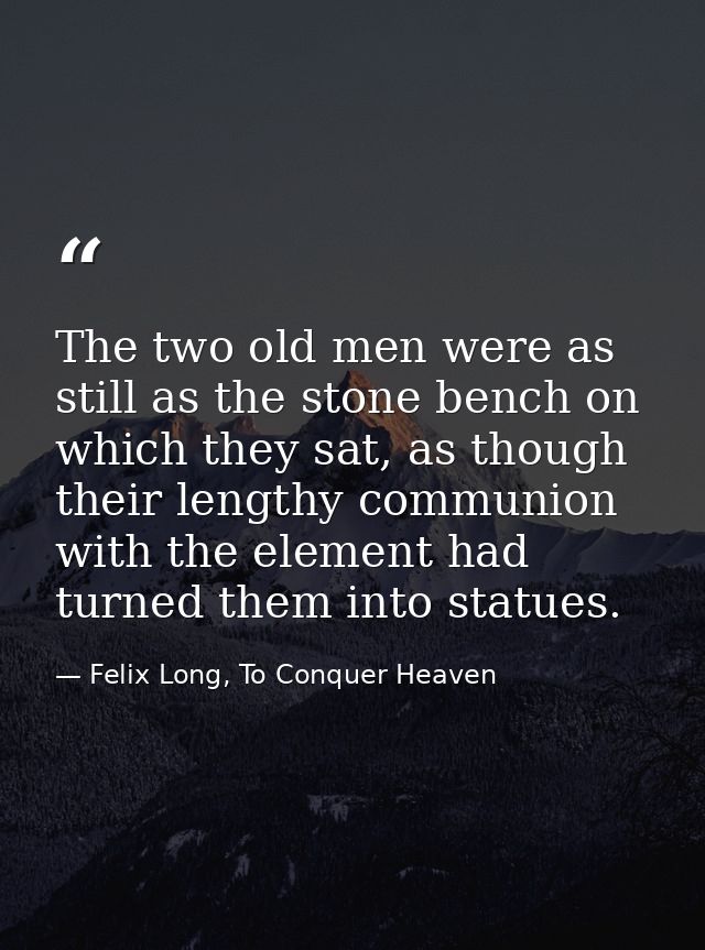The two old men were as still as the stone bench on which they sat, as though their lengthy communion with the element h — Felix Long, To Conquer Heaven