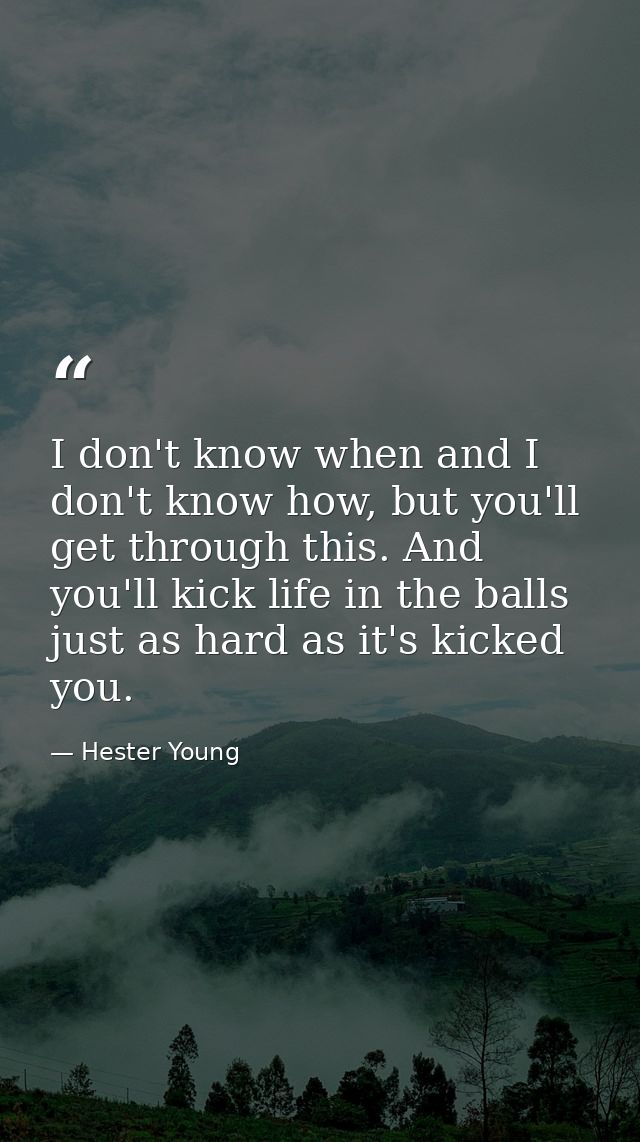 I don't know when and I don't know how, but you'll get through this. And you'll kick life in the balls just as hard as i — Hester Young