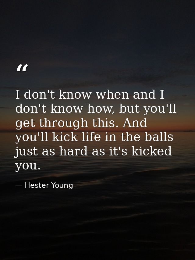 I don't know when and I don't know how, but you'll get through this. And you'll kick life in the balls just as hard as i — Hester Young