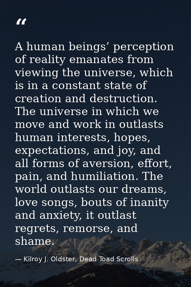A human beings’ perception of reality emanates from viewing the universe, which is in a constant state of creation and d — Kilroy J. Oldster, Dead Toad Scrolls
