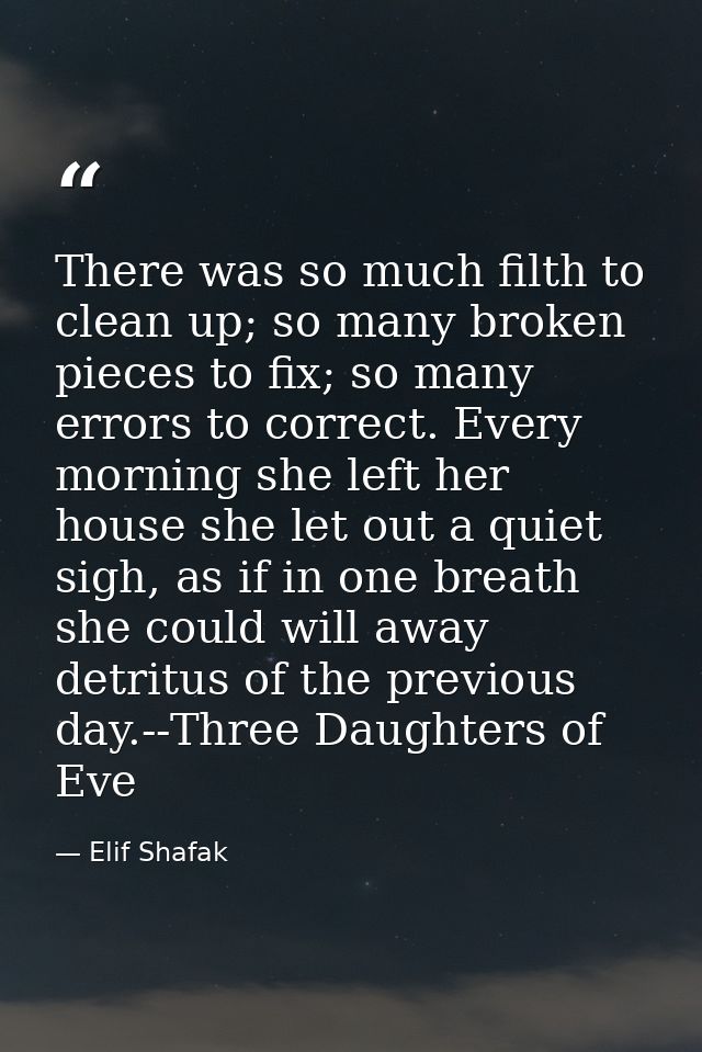 There was so much filth to clean up; so many broken pieces to fix; so many errors to correct. Every morning she left her — Elif Shafak