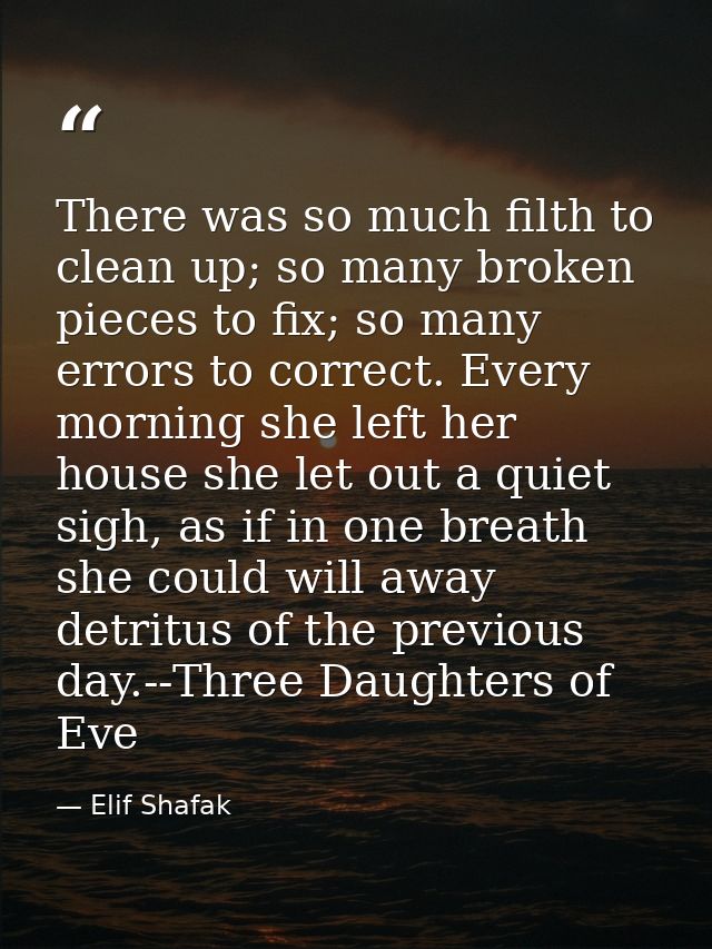 There was so much filth to clean up; so many broken pieces to fix; so many errors to correct. Every morning she left her — Elif Shafak