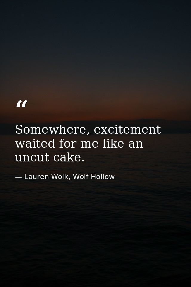 Somewhere, excitement waited for me like an uncut cake. — Lauren Wolk, Wolf Hollow