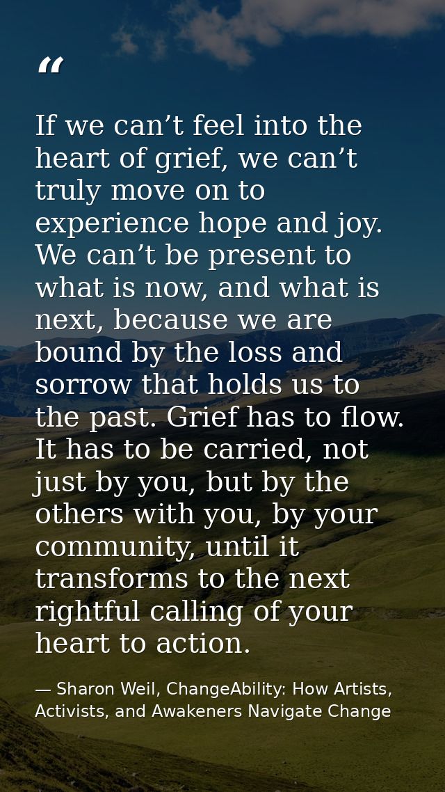 If we can’t feel into the heart of grief, we can’t truly move on to experience hope and joy. We can’t be present to what — Sharon Weil, ChangeAbility: How Artists, Activists, and Awakeners Navigate Change