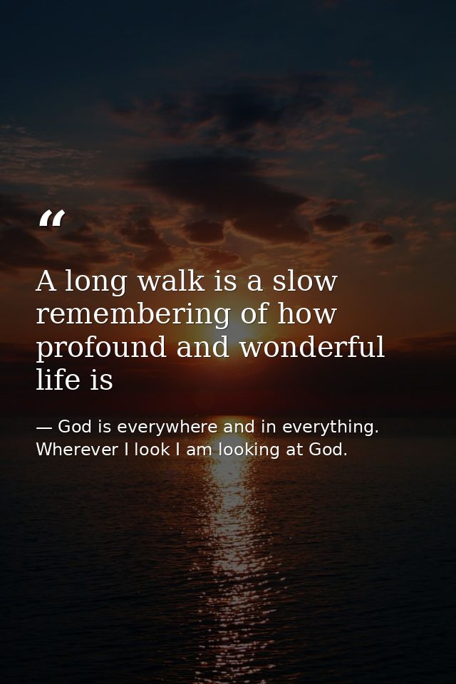 A long walk is a slow remembering of how profound and wonderful life is — God is everywhere and in everything. Wherever I look I am looking at God.