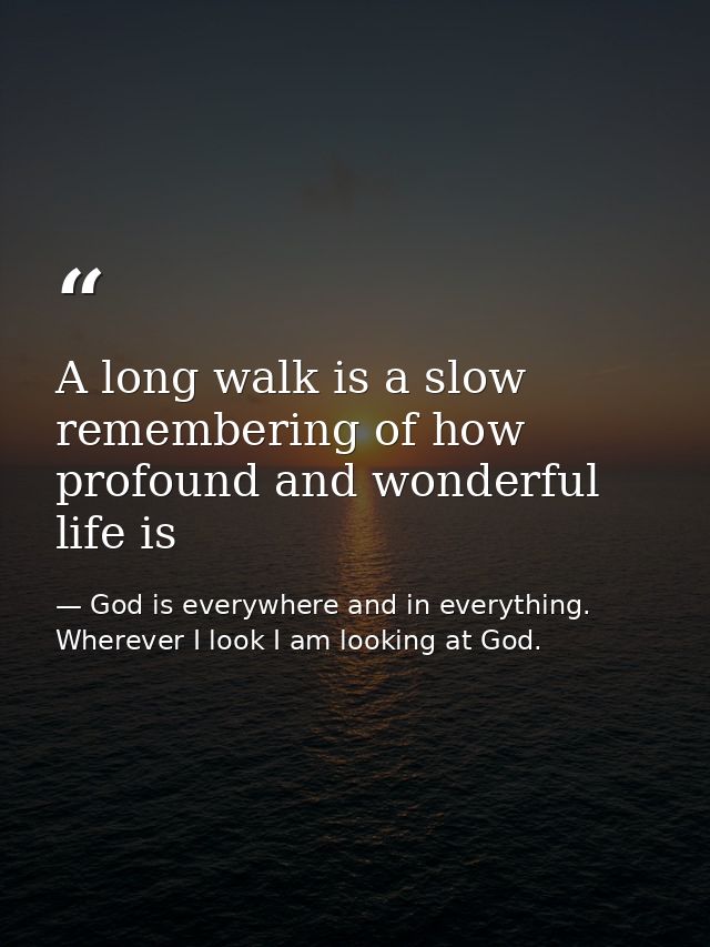 A long walk is a slow remembering of how profound and wonderful life is — God is everywhere and in everything. Wherever I look I am looking at God.