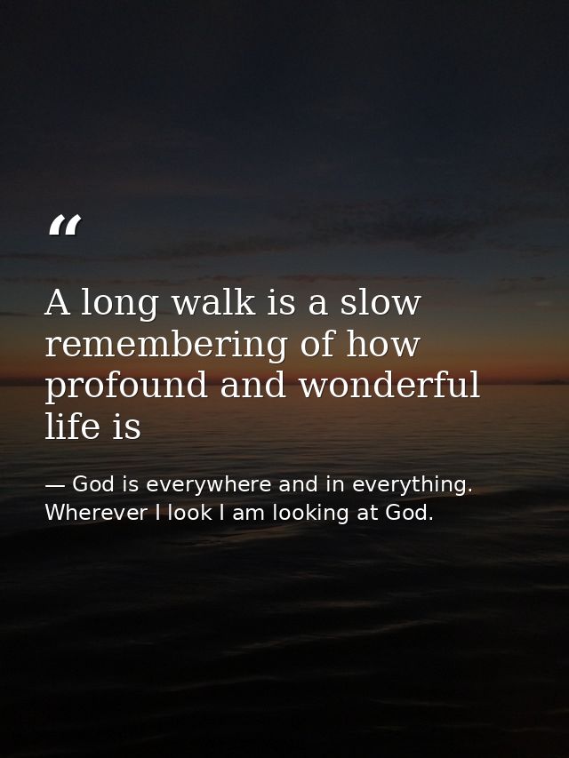 A long walk is a slow remembering of how profound and wonderful life is — God is everywhere and in everything. Wherever I look I am looking at God.