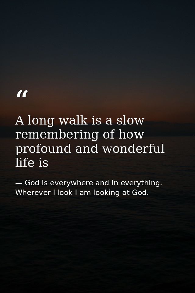 A long walk is a slow remembering of how profound and wonderful life is — God is everywhere and in everything. Wherever I look I am looking at God.