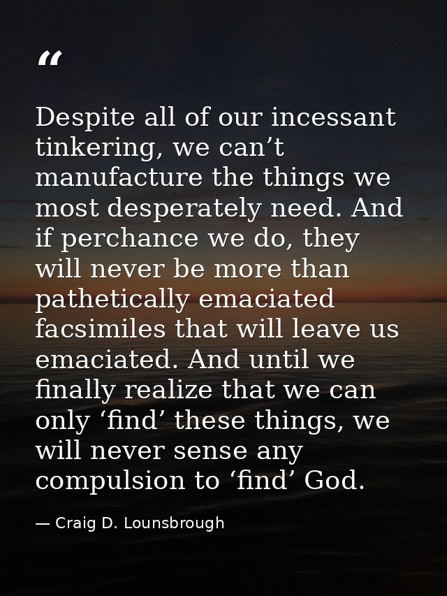 Despite all of our incessant tinkering, we can’t manufacture the things we most desperately need. And if perchance we do — Craig D. Lounsbrough