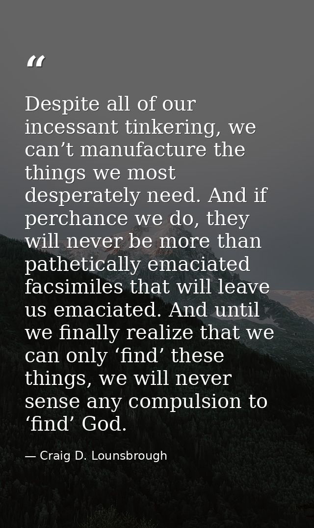 Despite all of our incessant tinkering, we can’t manufacture the things we most desperately need. And if perchance we do — Craig D. Lounsbrough