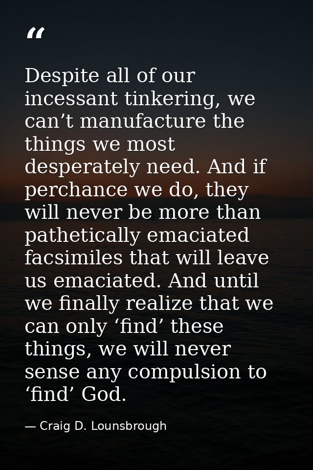 Despite all of our incessant tinkering, we can’t manufacture the things we most desperately need. And if perchance we do — Craig D. Lounsbrough