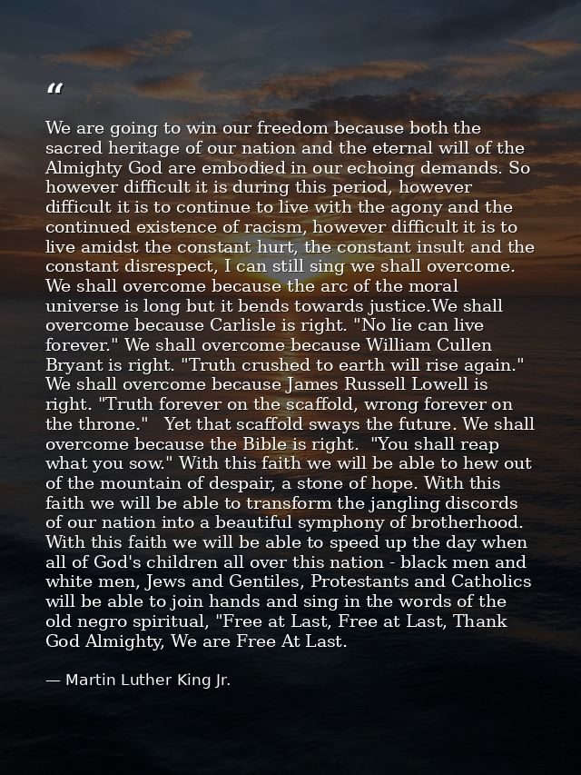 We are going to win our freedom because both the sacred heritage of our nation and the eternal will of the Almighty God  — Martin Luther King Jr.