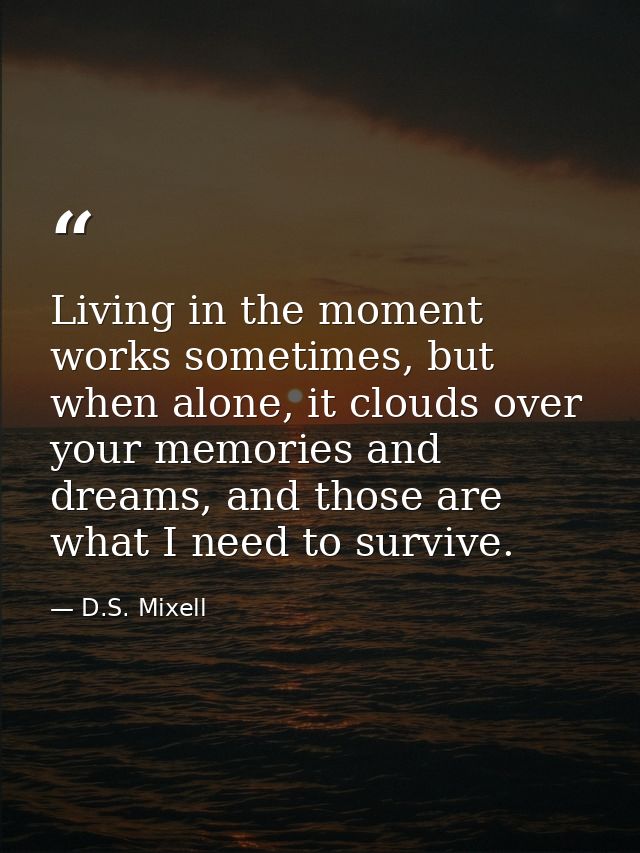 Living in the moment works sometimes, but when alone, it clouds over your memories and dreams, and those are what I need — D.S. Mixell